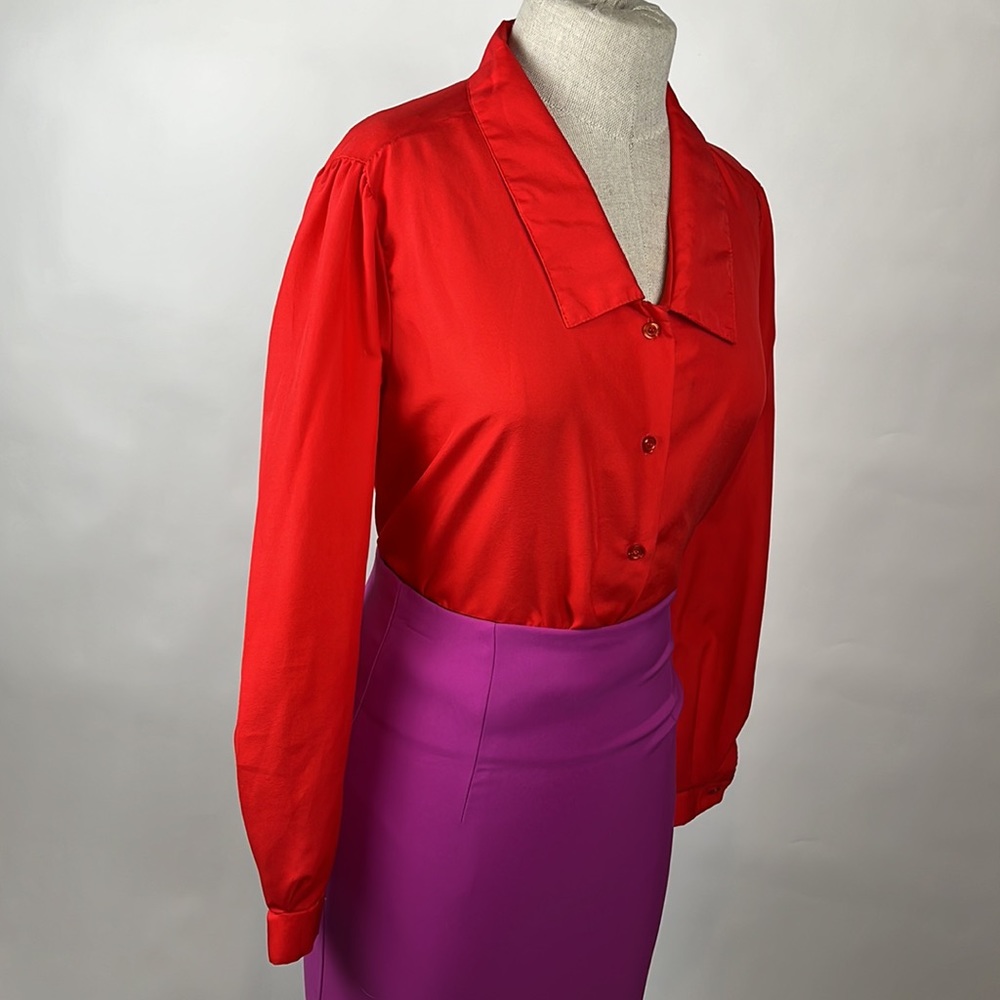 Red polyester button down blouse